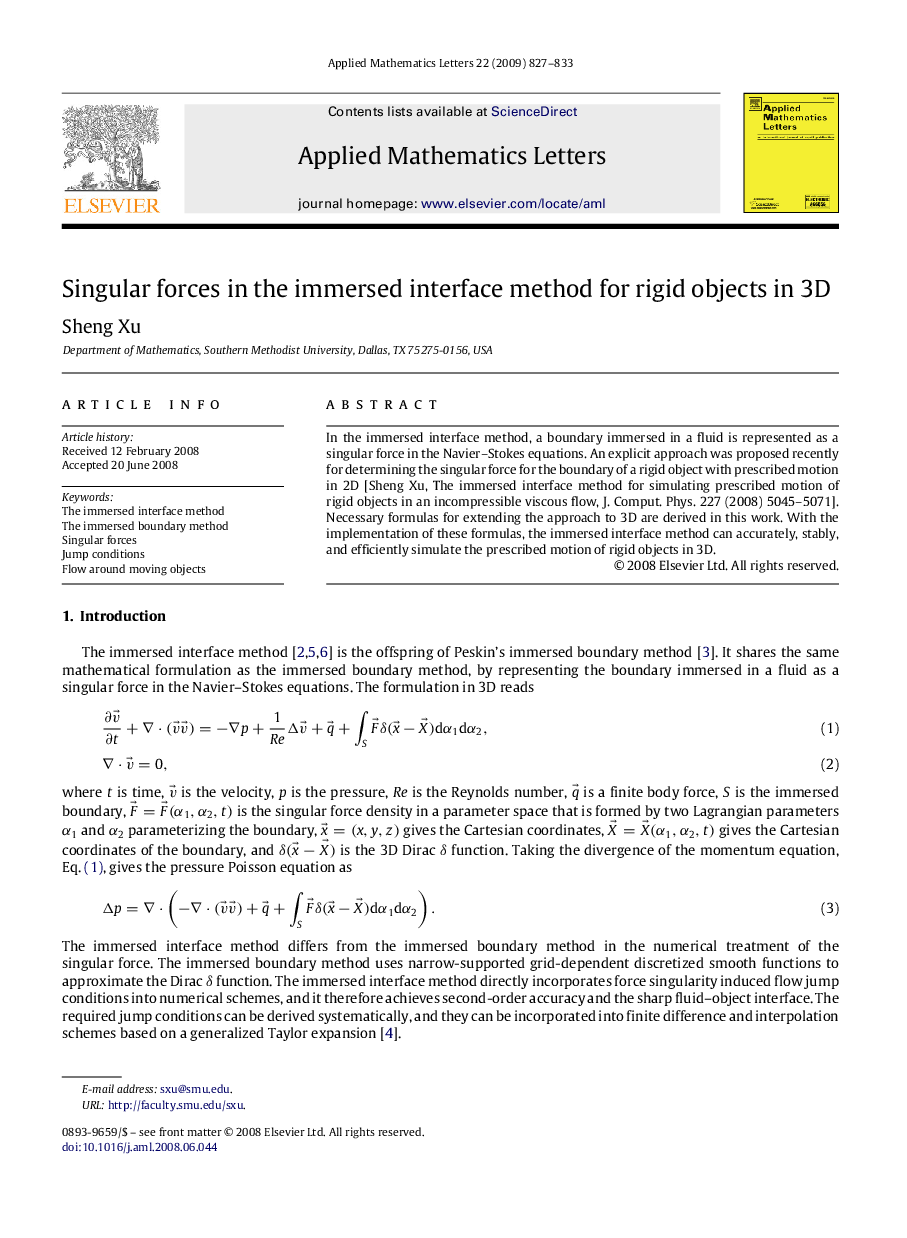 Singular forces in the immersed interface method for rigid objects in 3D