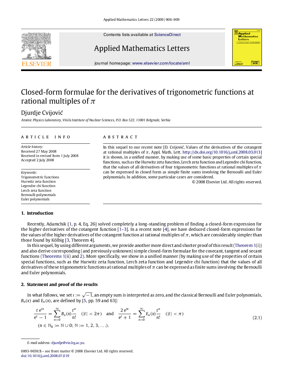 Closed-form formulae for the derivatives of trigonometric functions at rational multiples of ππ