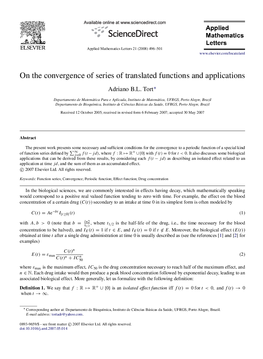 On the convergence of series of translated functions and applications