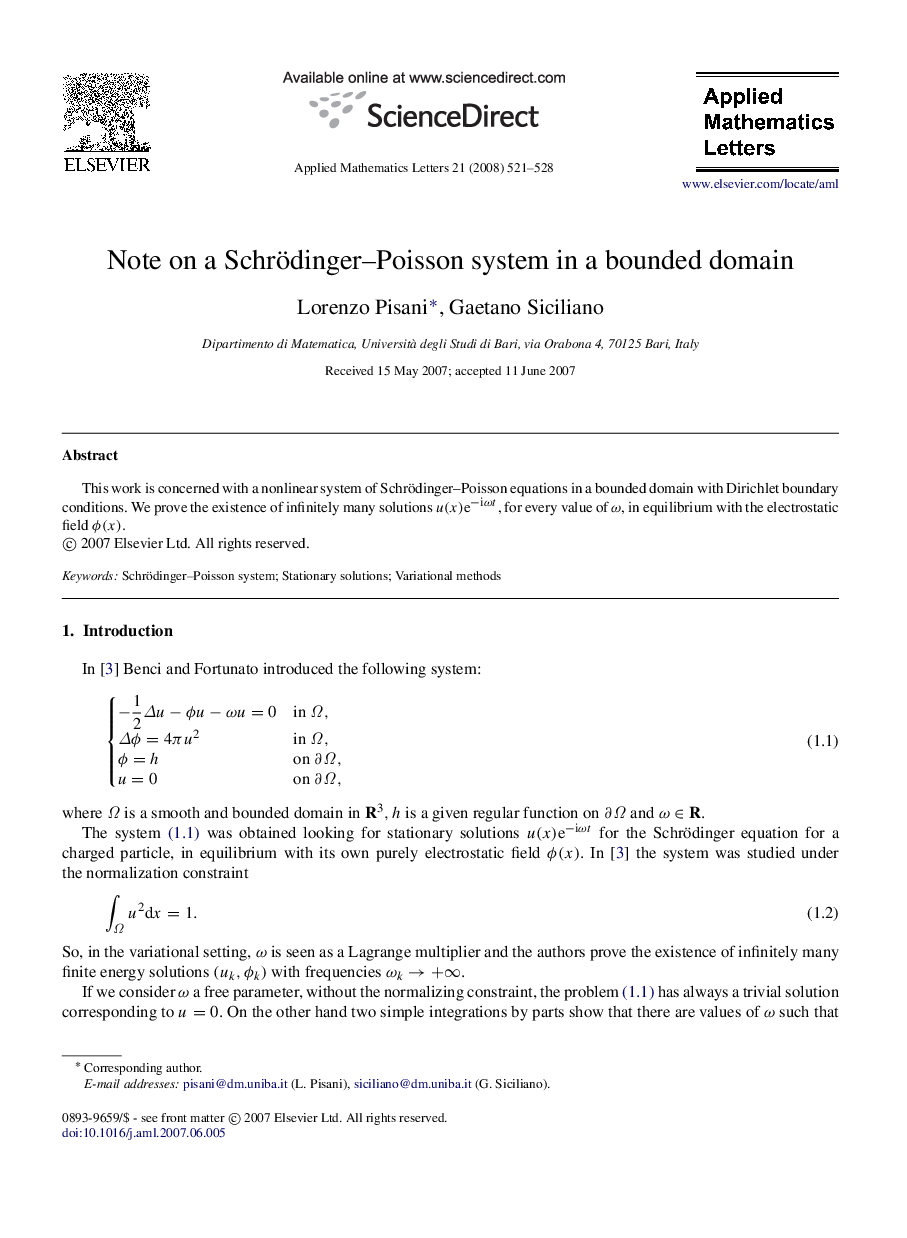 Note on a Schrödinger–Poisson system in a bounded domain