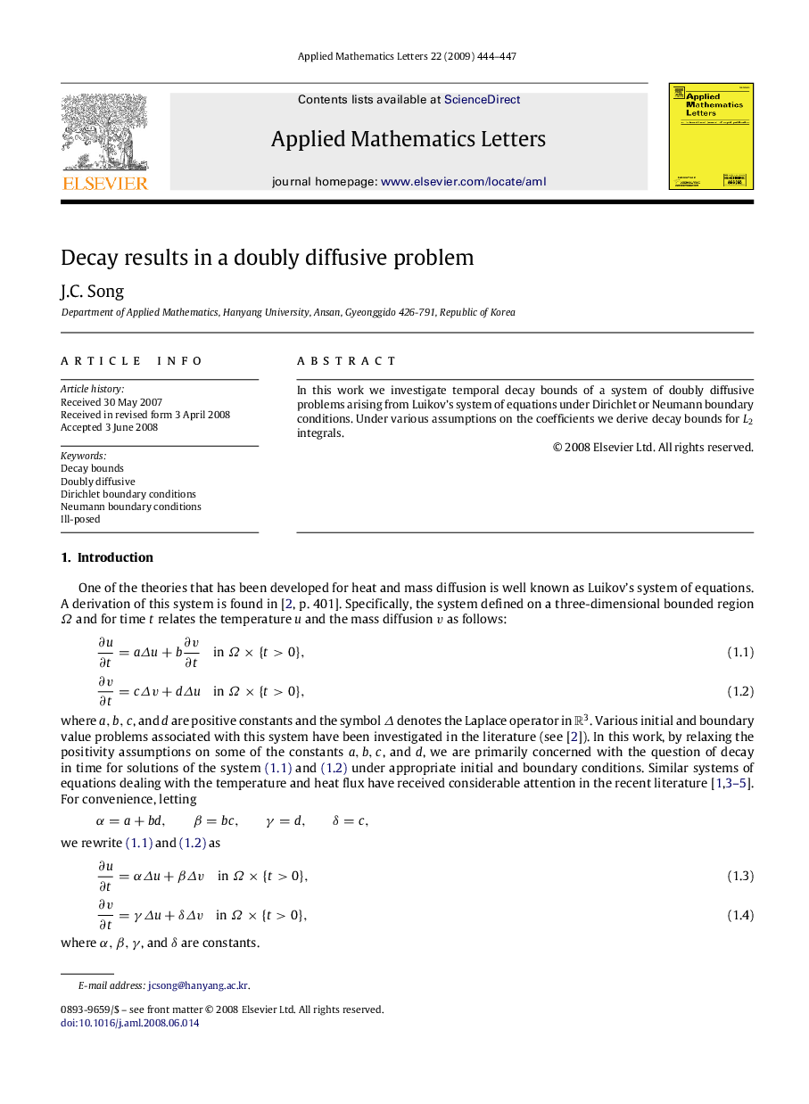 Decay results in a doubly diffusive problem