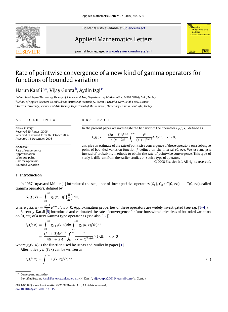 Rate of pointwise convergence of a new kind of gamma operators for functions of bounded variation