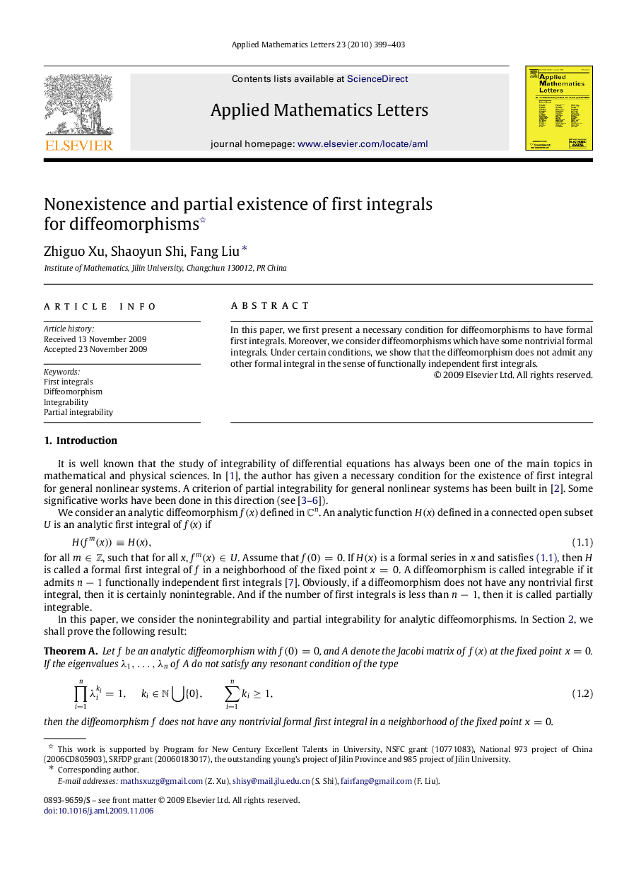 Nonexistence and partial existence of first integrals for diffeomorphisms