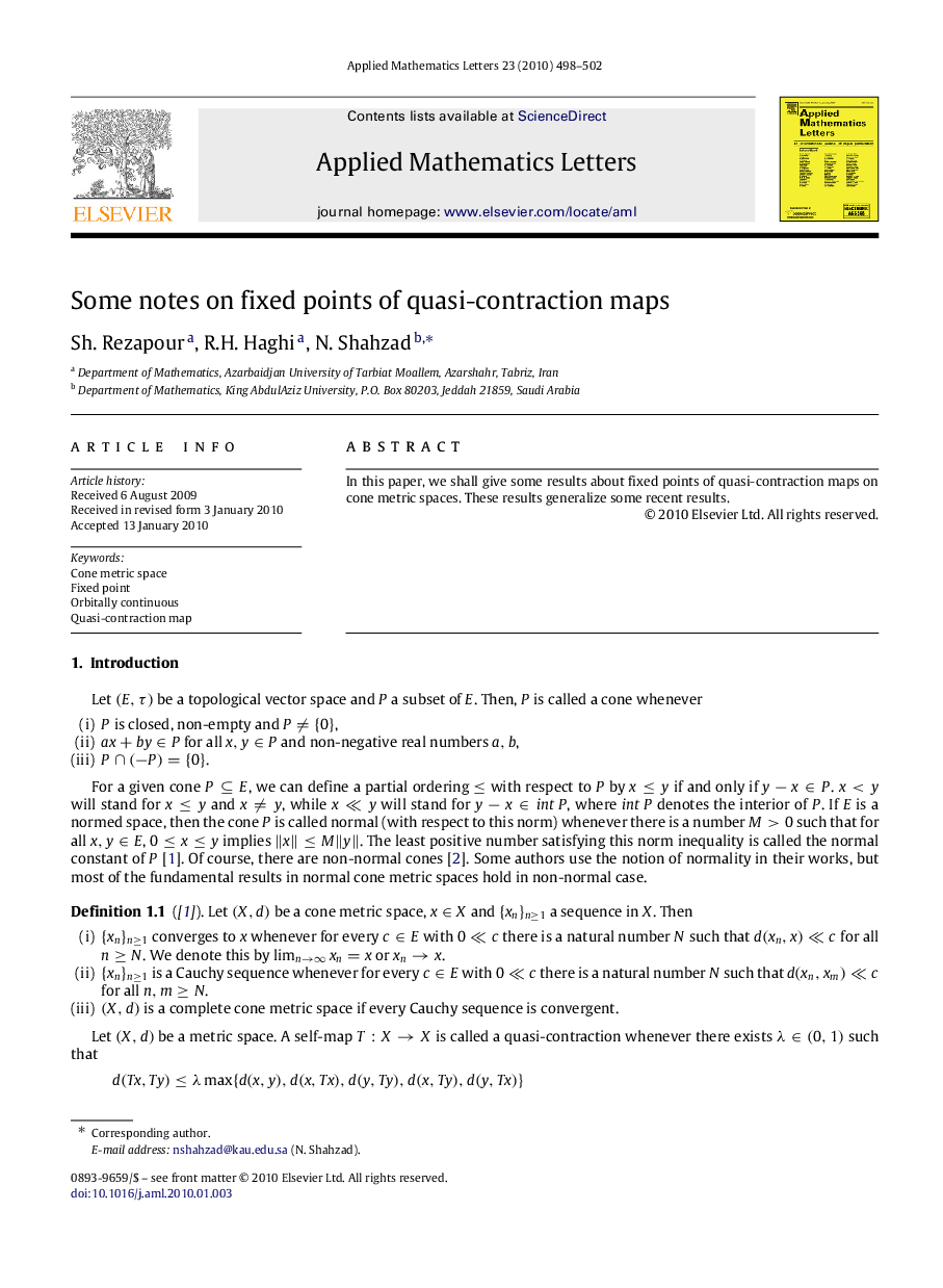 Some notes on fixed points of quasi-contraction maps