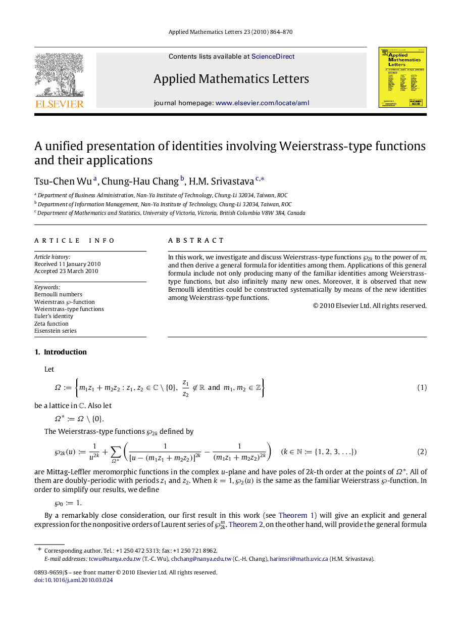 A unified presentation of identities involving Weierstrass-type functions and their applications