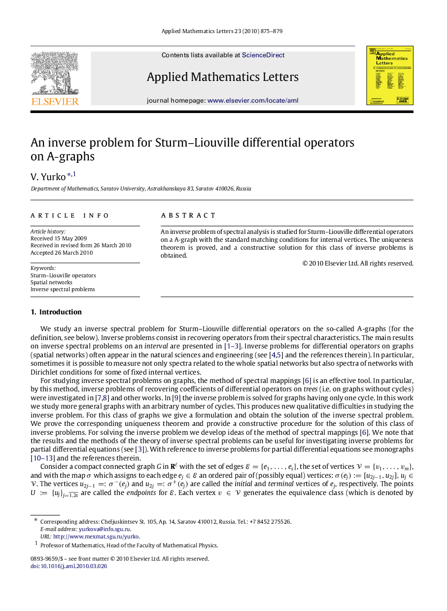 An inverse problem for Sturm–Liouville differential operators on A-graphs