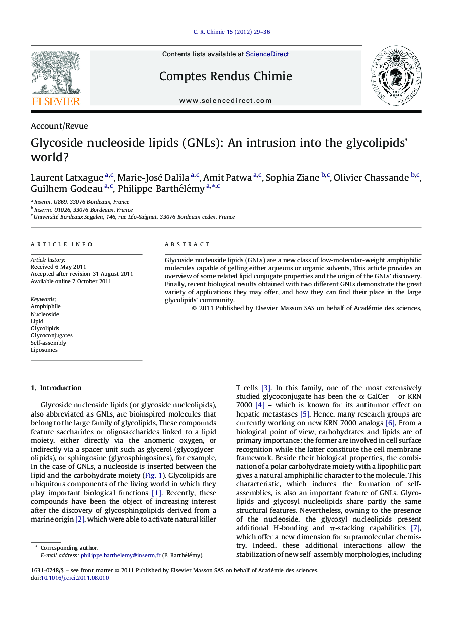 Glycoside nucleoside lipids (GNLs): An intrusion into the glycolipids’ world?