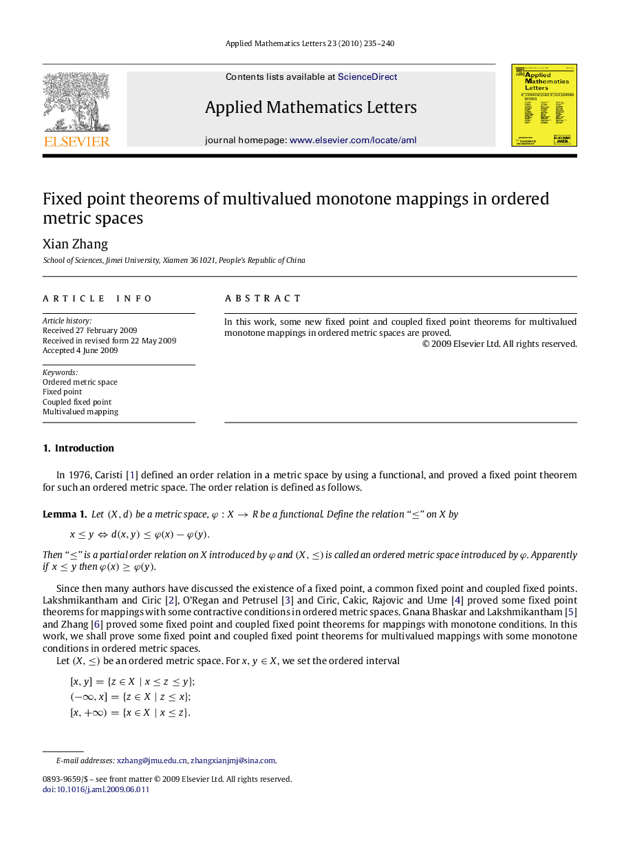 Fixed point theorems of multivalued monotone mappings in ordered metric spaces