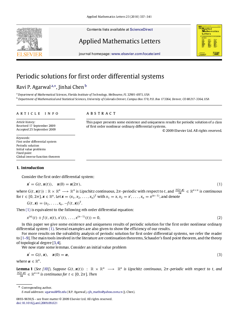 Periodic solutions for first order differential systems