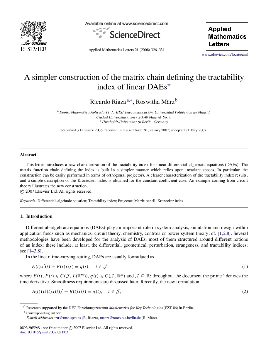 A simpler construction of the matrix chain defining the tractability index of linear DAEs 