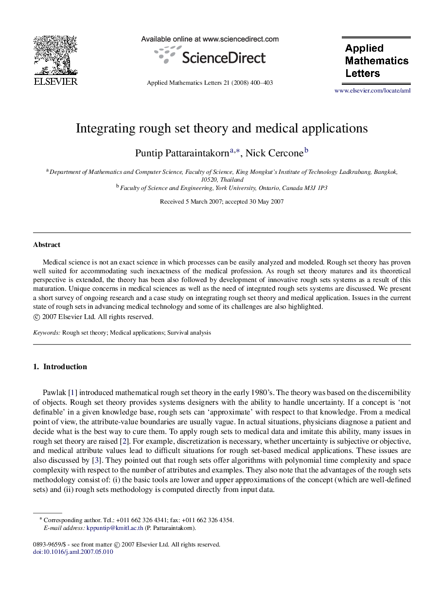 Integrating rough set theory and medical applications