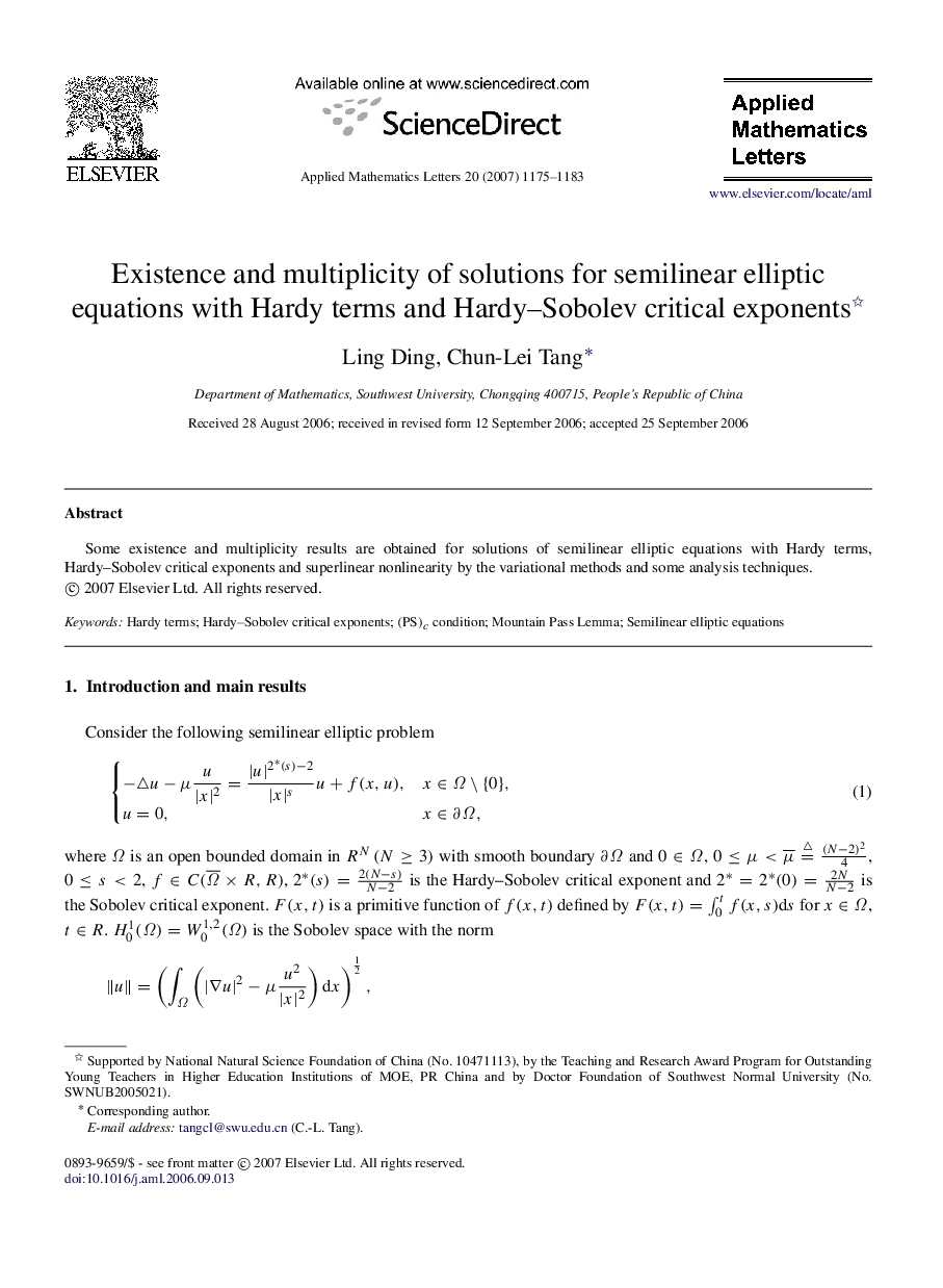 Existence and multiplicity of solutions for semilinear elliptic equations with Hardy terms and Hardy–Sobolev critical exponents 