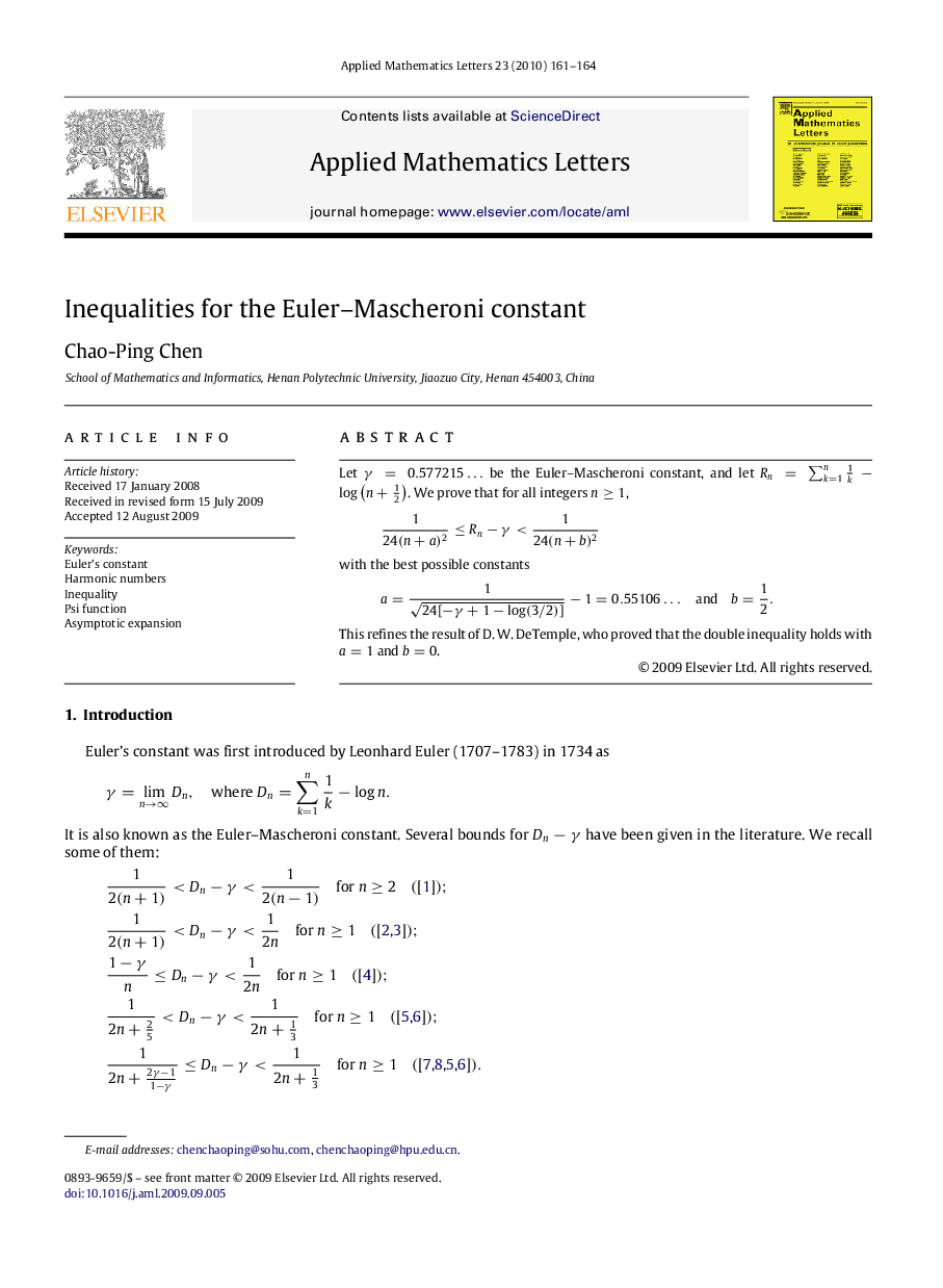 Inequalities for the Euler–Mascheroni constant