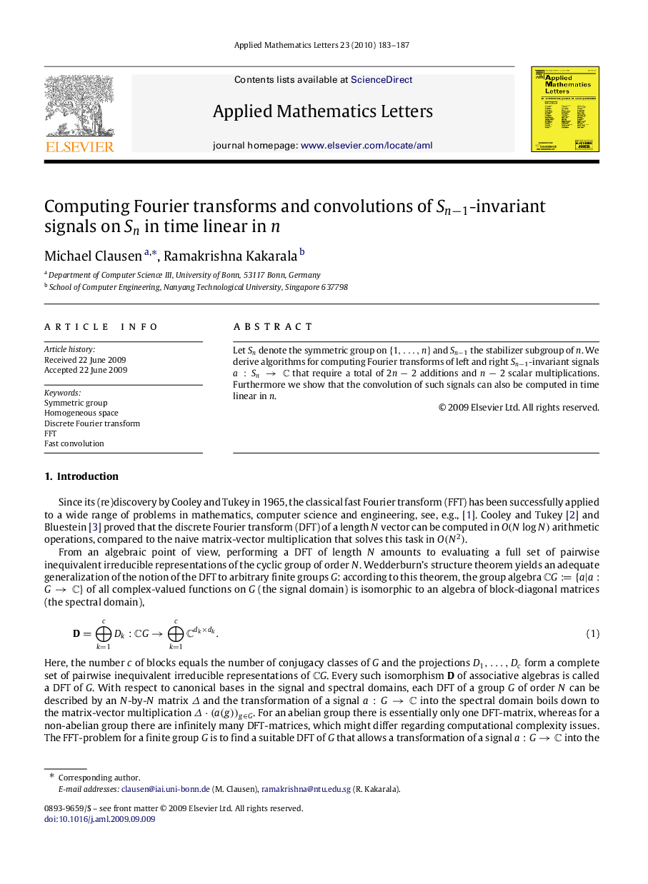 Computing Fourier transforms and convolutions of Sn−1Sn−1-invariant signals on SnSn in time linear in nn