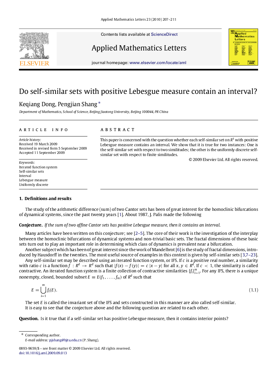 Do self-similar sets with positive Lebesgue measure contain an interval?