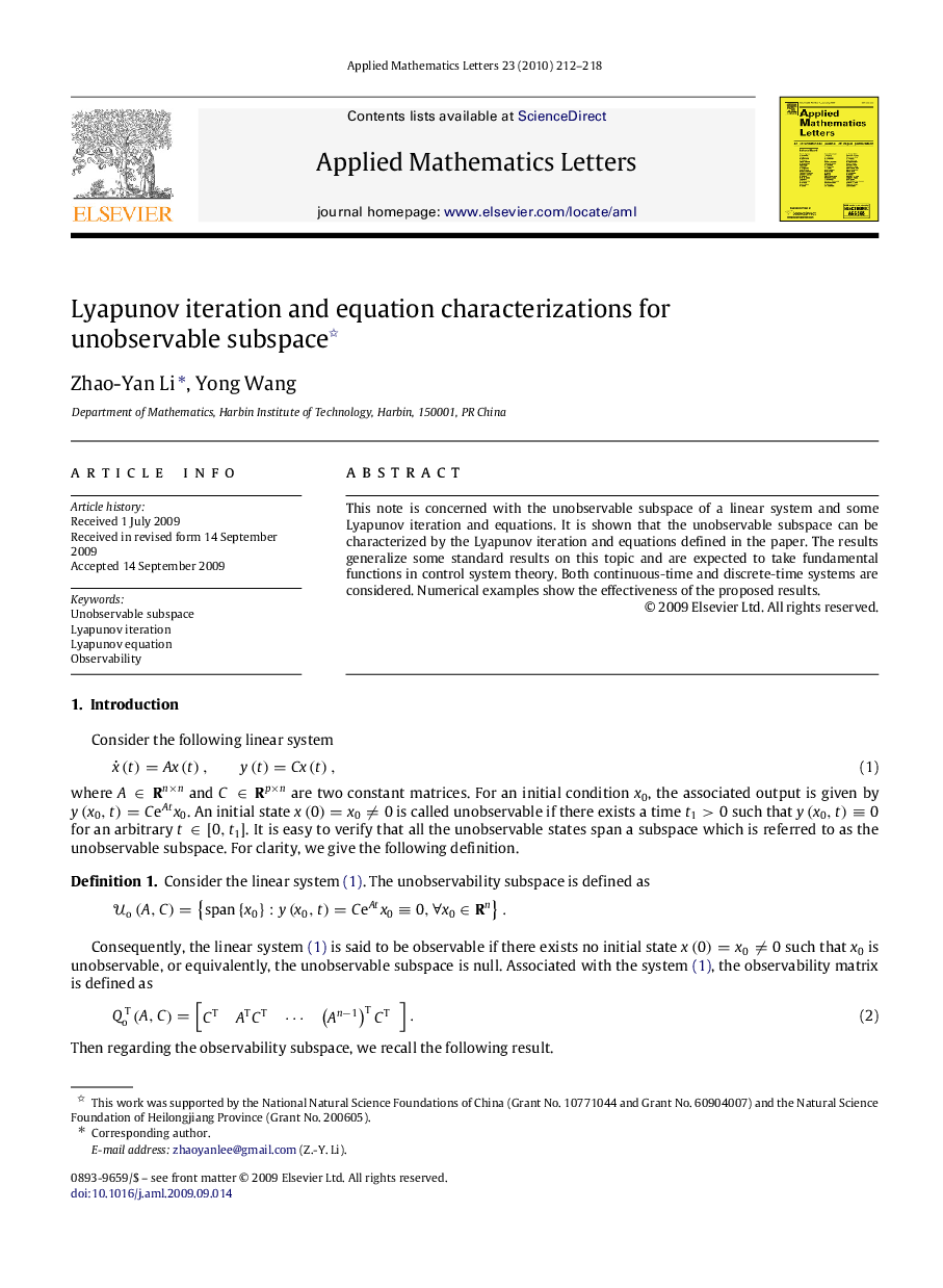 Lyapunov iteration and equation characterizations for unobservable subspace 