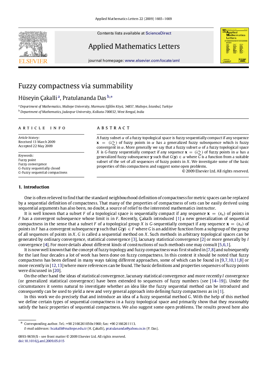 Fuzzy compactness via summability