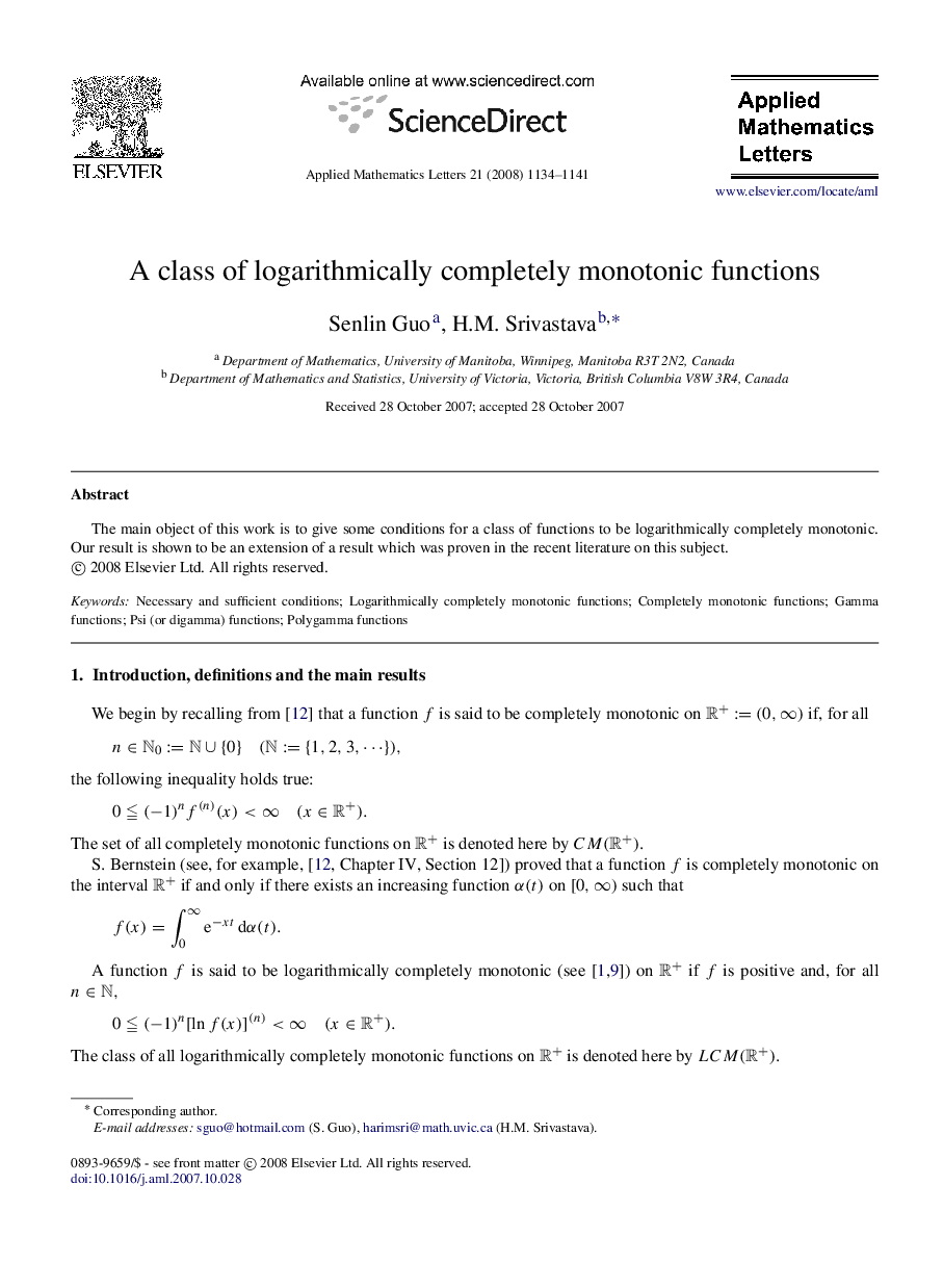 A class of logarithmically completely monotonic functions