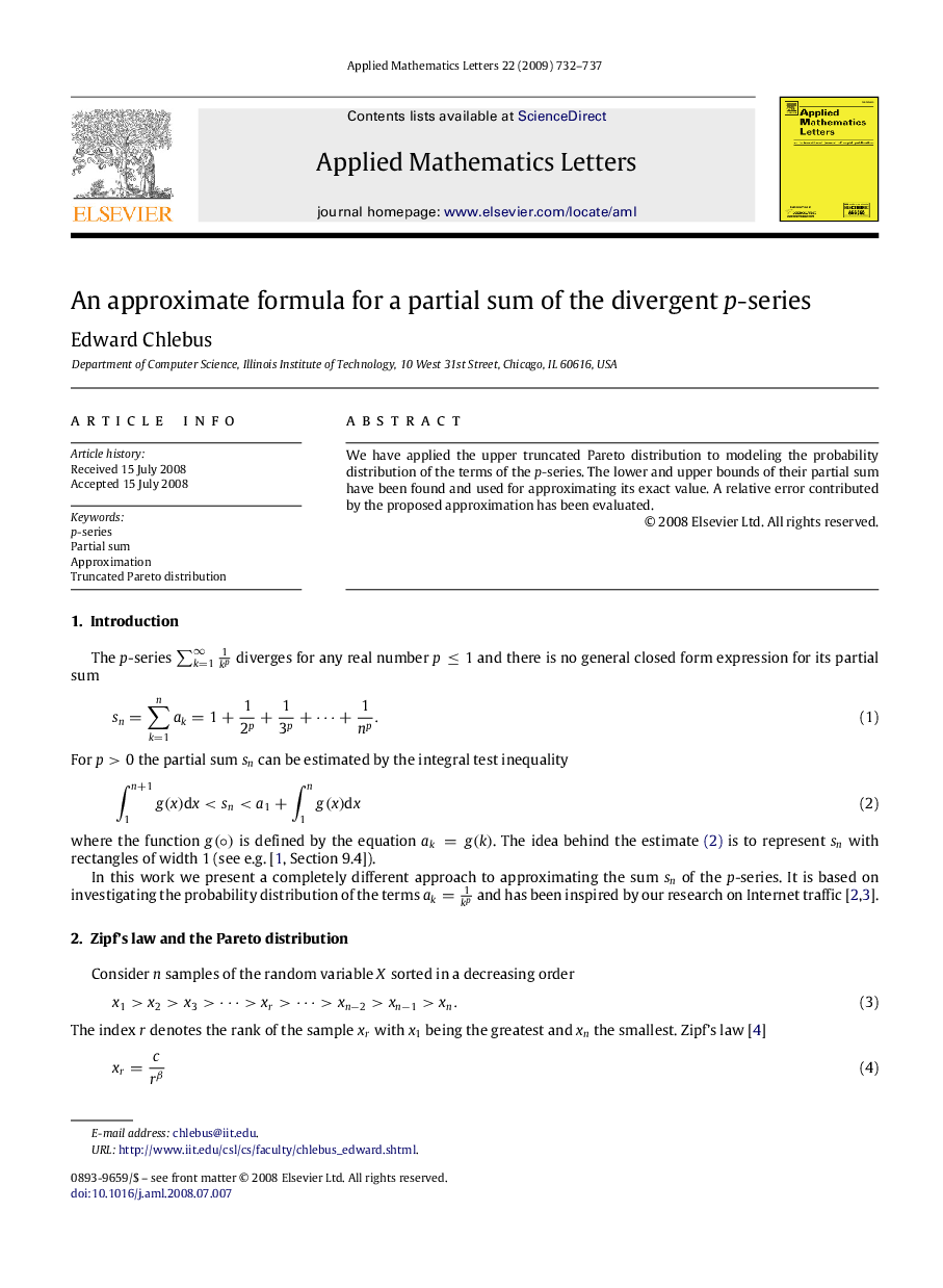 An approximate formula for a partial sum of the divergent pp-series