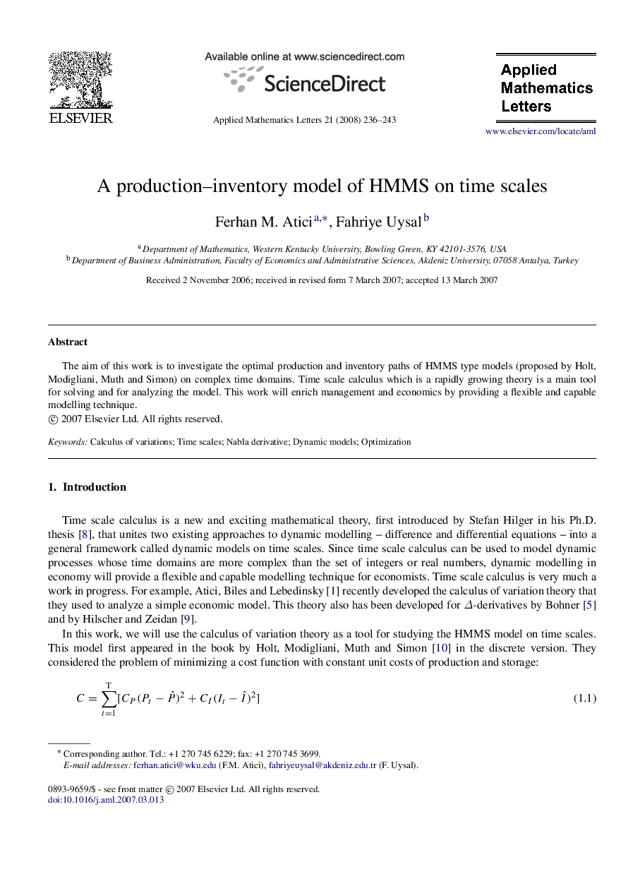 A production–inventory model of HMMS on time scales