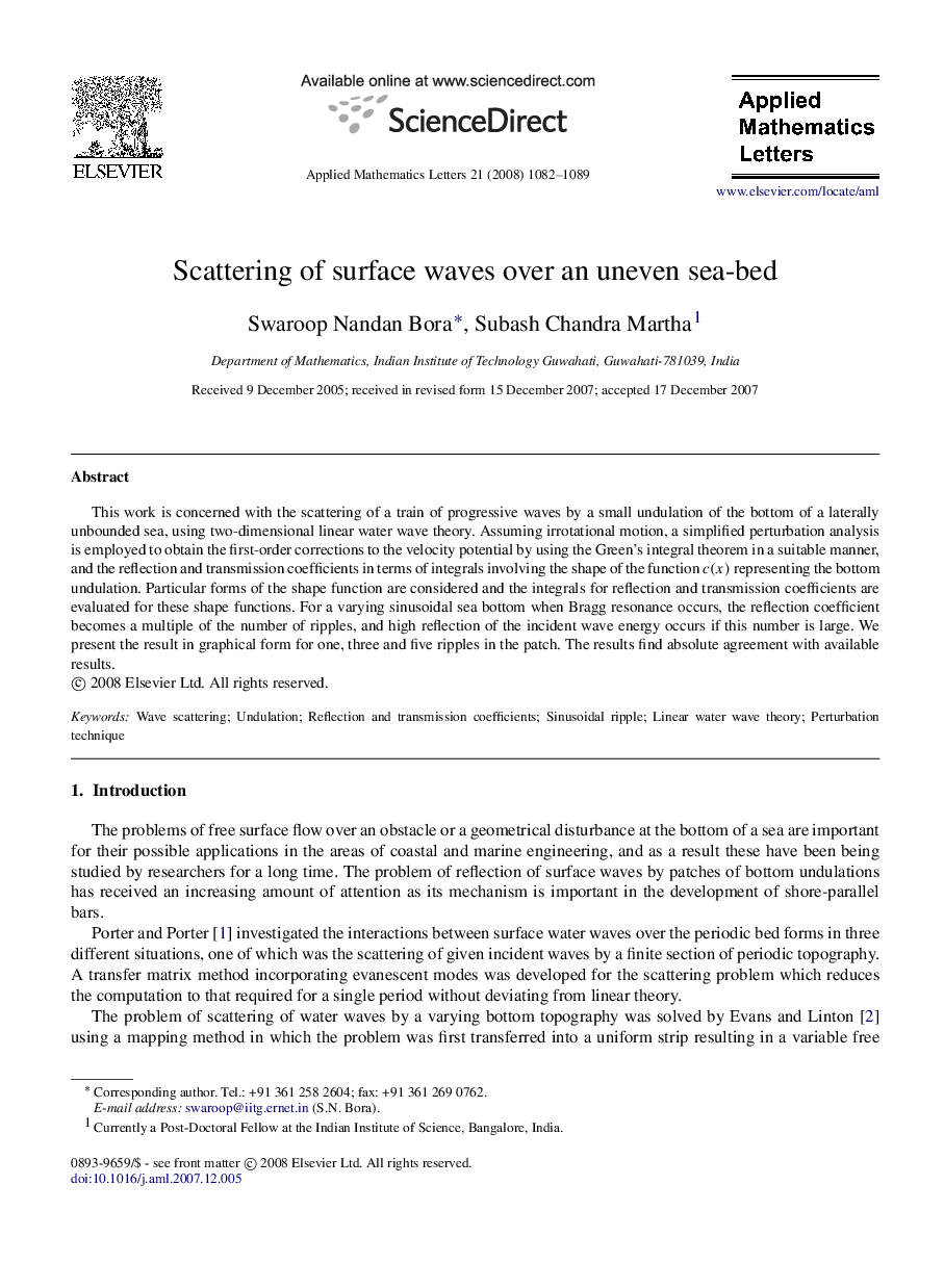 Scattering of surface waves over an uneven sea-bed