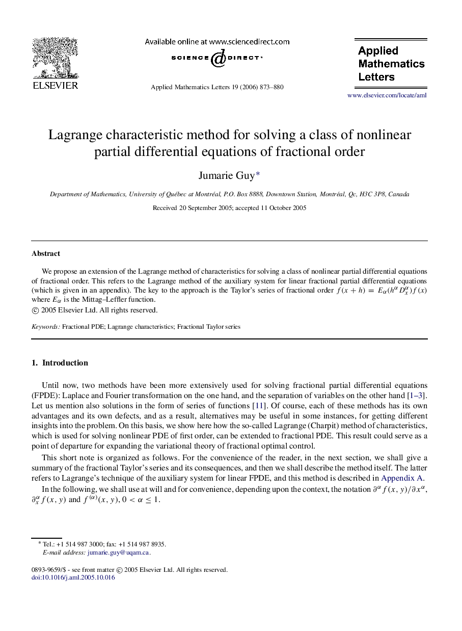 Lagrange characteristic method for solving a class of nonlinear partial differential equations of fractional order