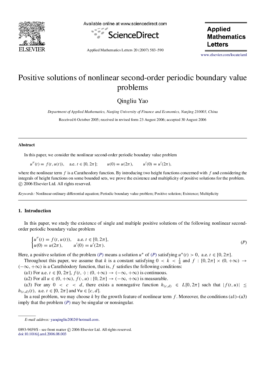 Positive solutions of nonlinear second-order periodic boundary value problems