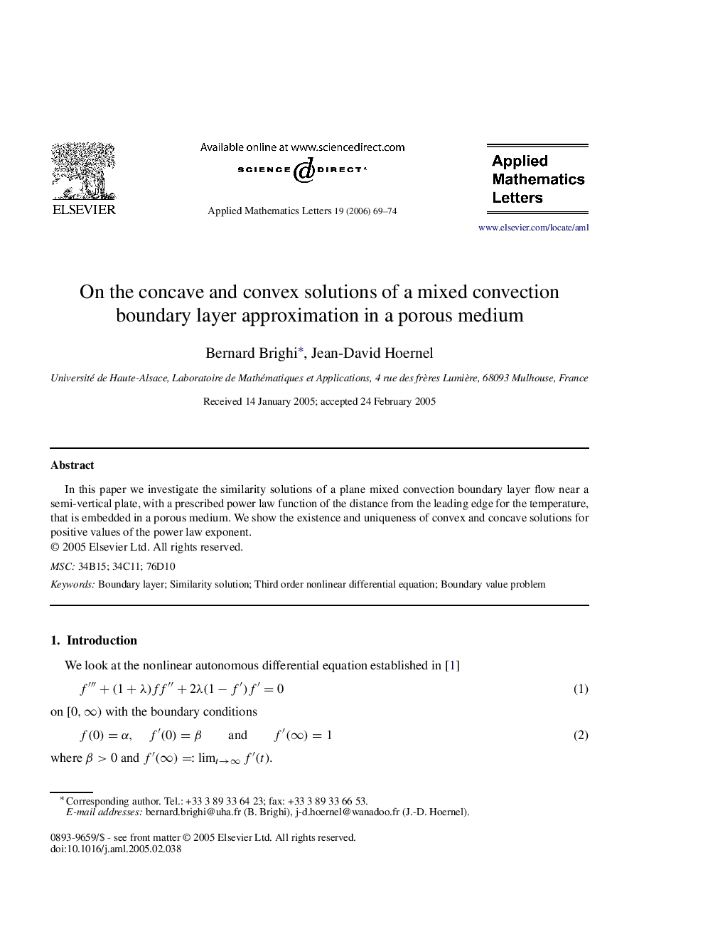 On the concave and convex solutions of a mixed convection boundary layer approximation in a porous medium