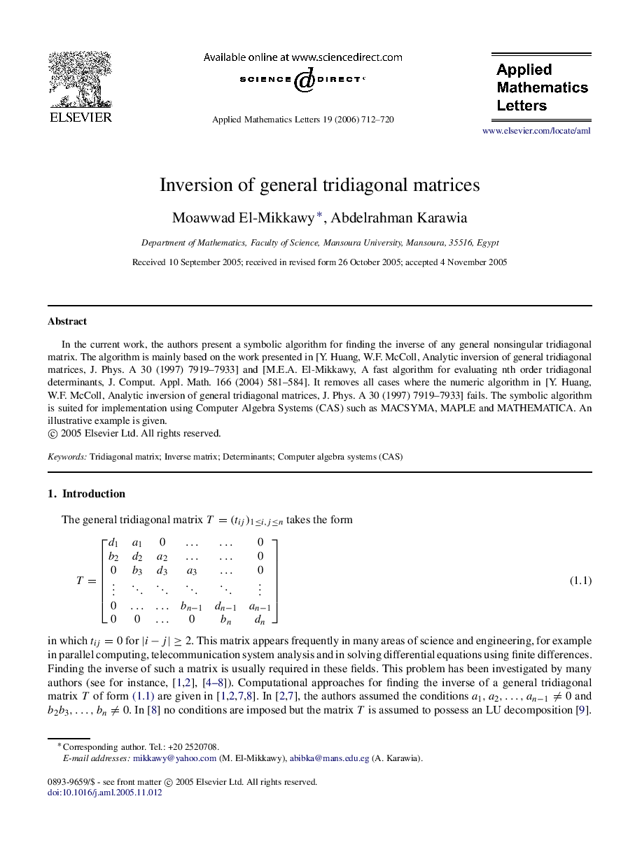 Inversion of general tridiagonal matrices