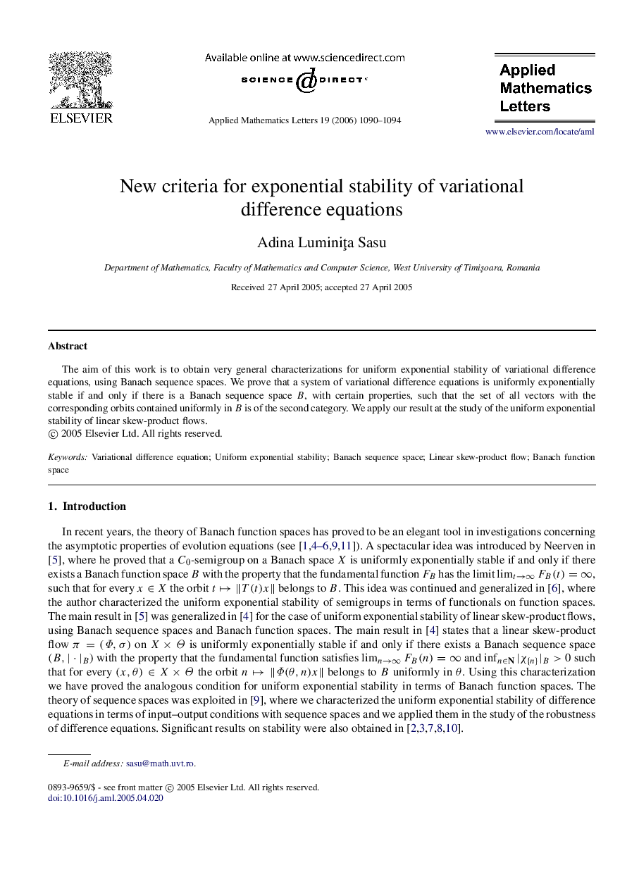 New criteria for exponential stability of variational difference equations