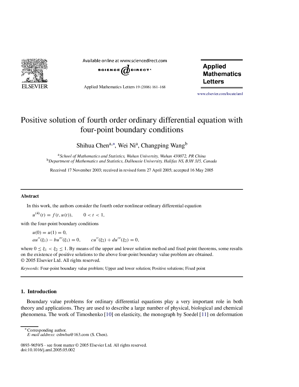 Positive solution of fourth order ordinary differential equation with four-point boundary conditions