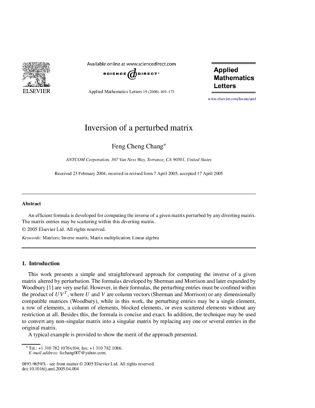 Inversion of a perturbed matrix