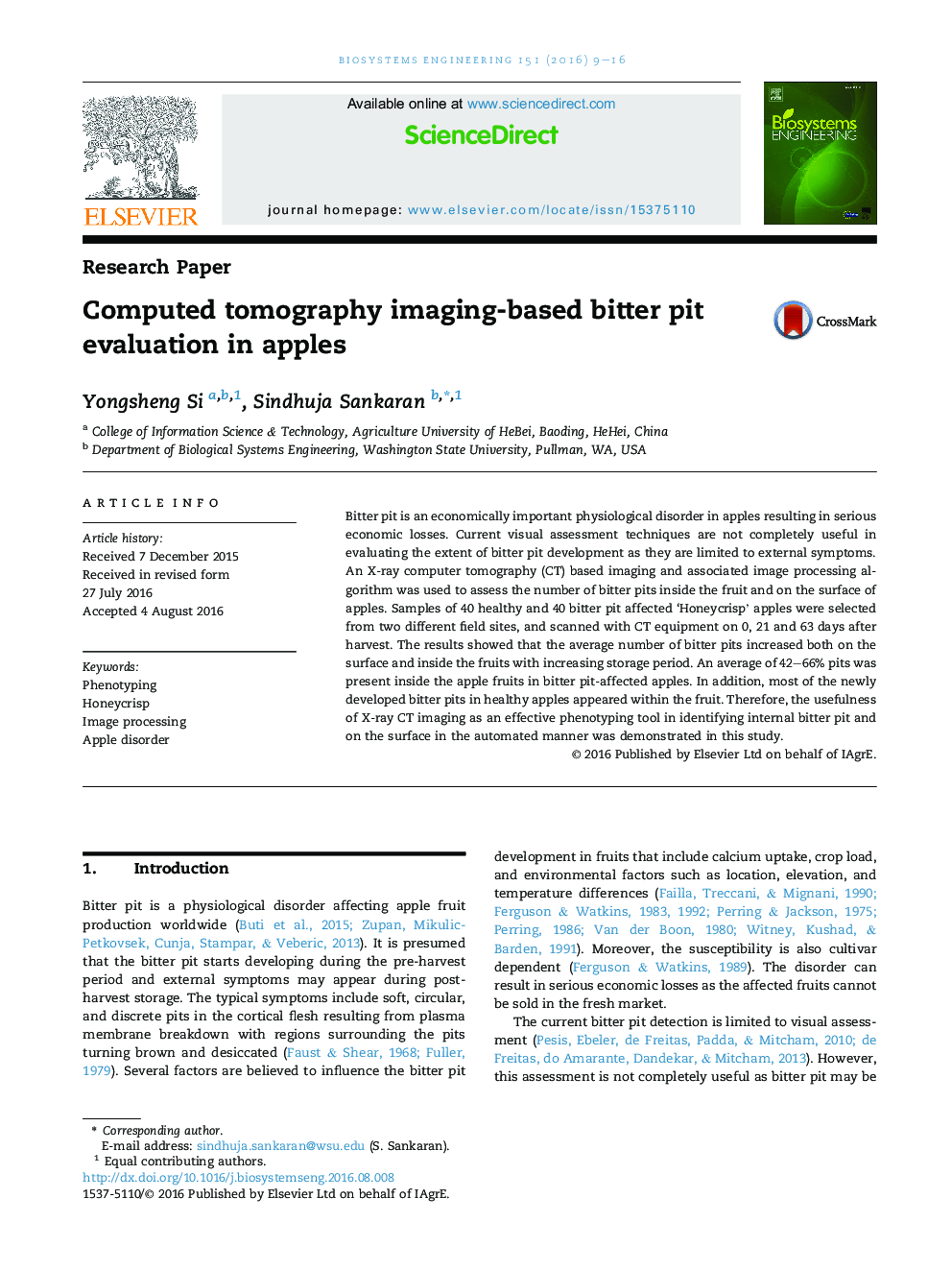 Computed tomography imaging-based bitter pit evaluation in apples