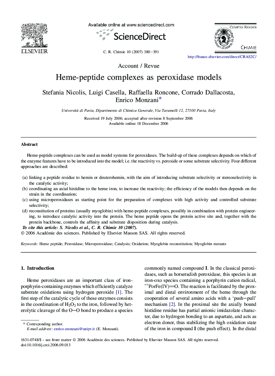 Heme-peptide complexes as peroxidase models