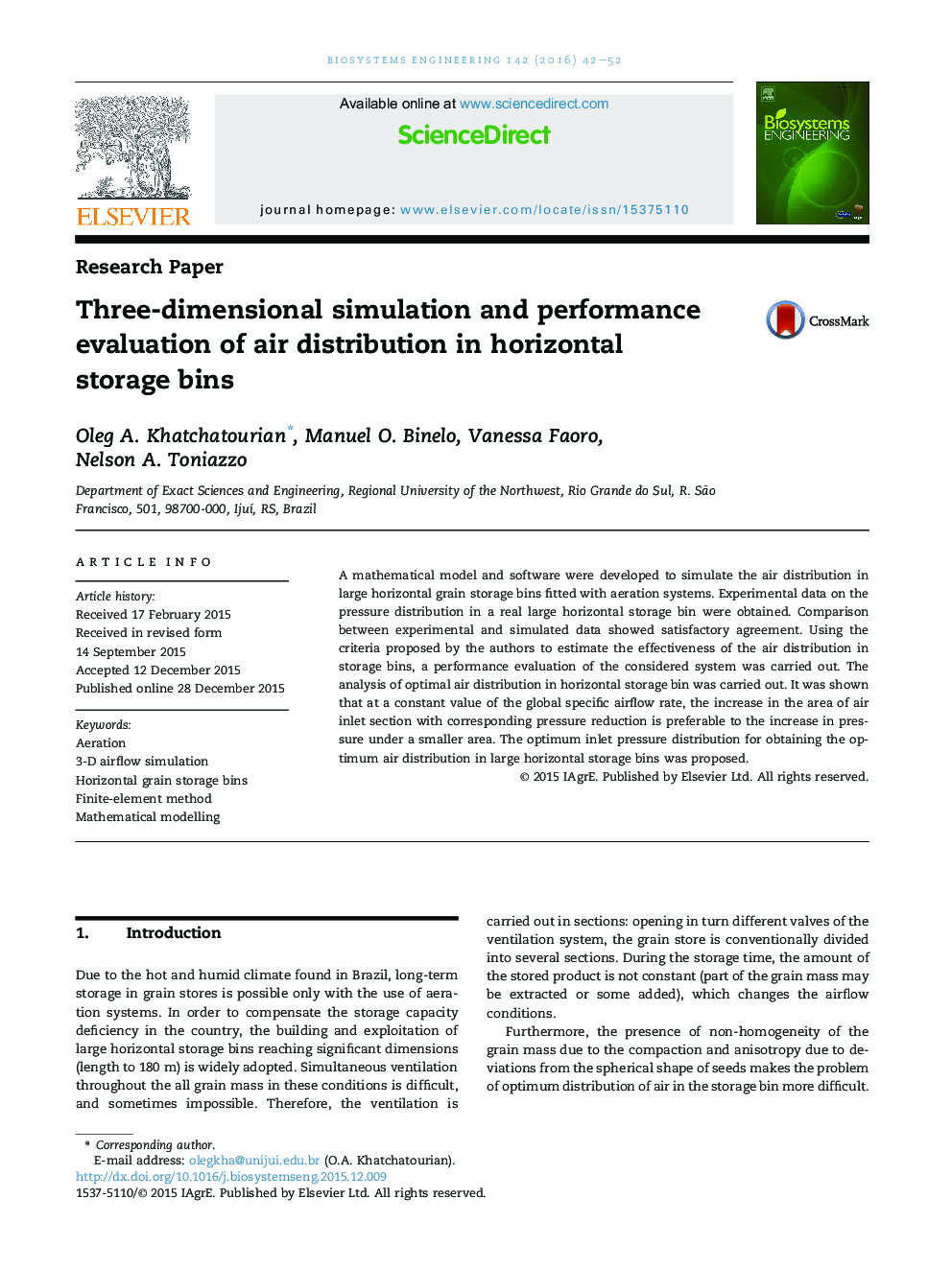 Three-dimensional simulation and performance evaluation of air distribution in horizontal storage bins