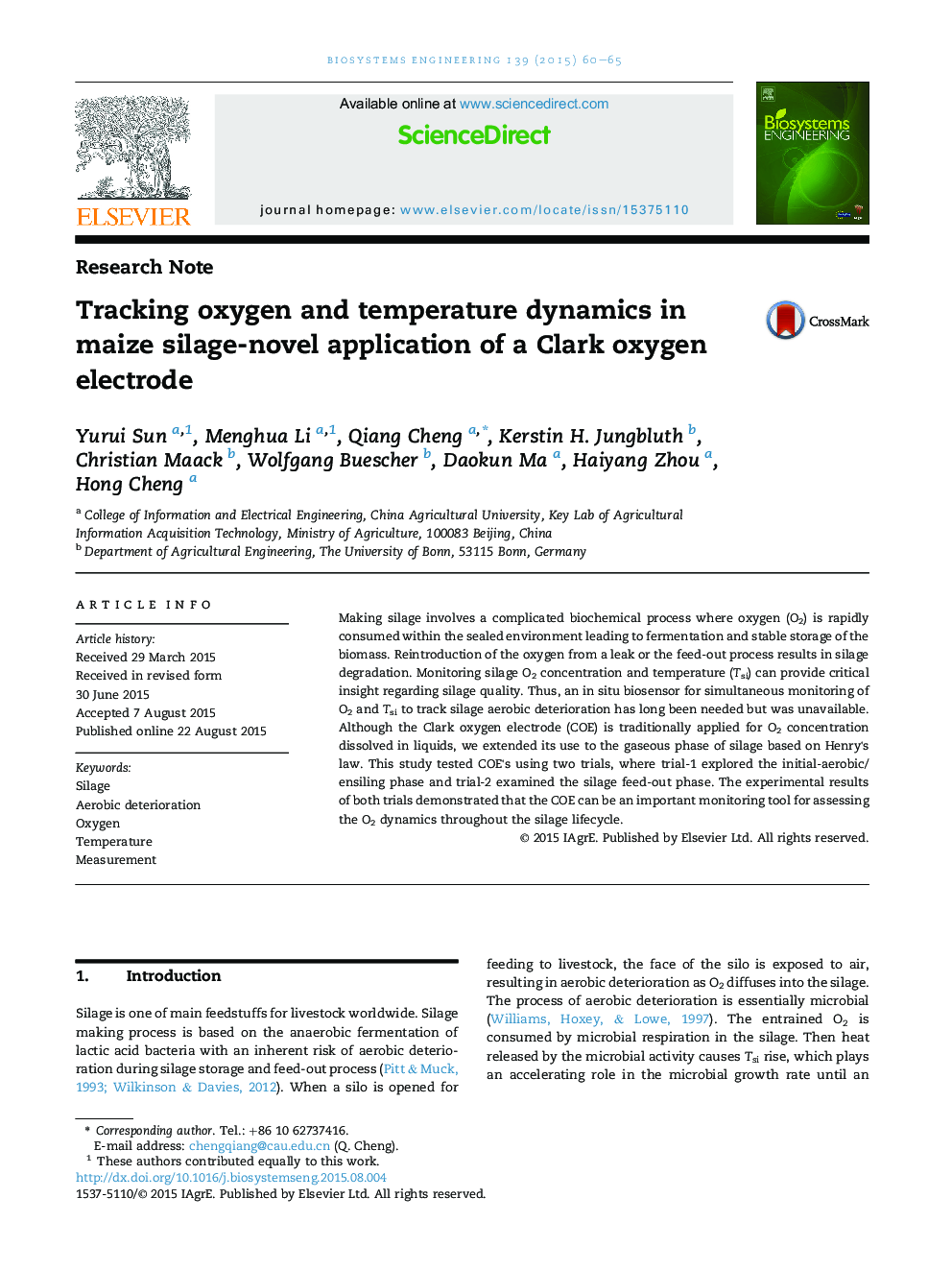 ردیابی دینامیک اکسیژن و دما در سیلوهای ذرت - استفاده جدید از یک الکترود اکسیژن کلارک 