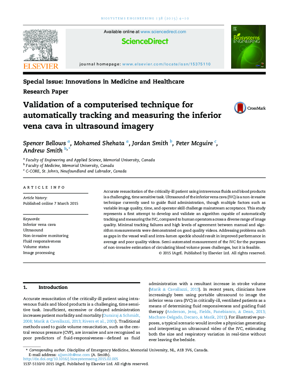 Validation of a computerised technique for automatically tracking and measuring the inferior vena cava in ultrasound imagery