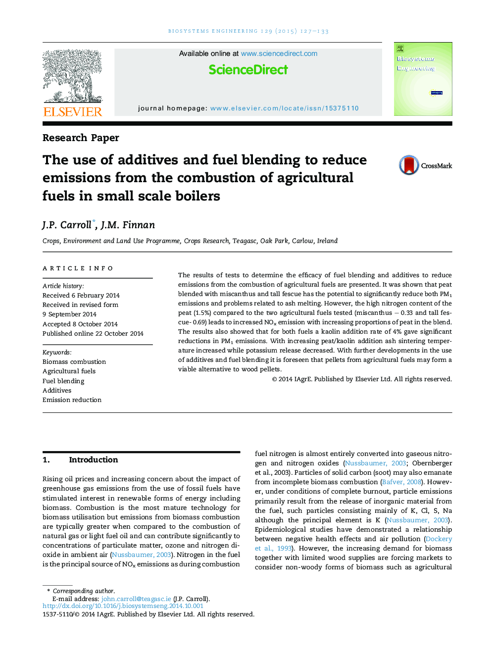 The use of additives and fuel blending to reduce emissions from the combustion of agricultural fuels in small scale boilers