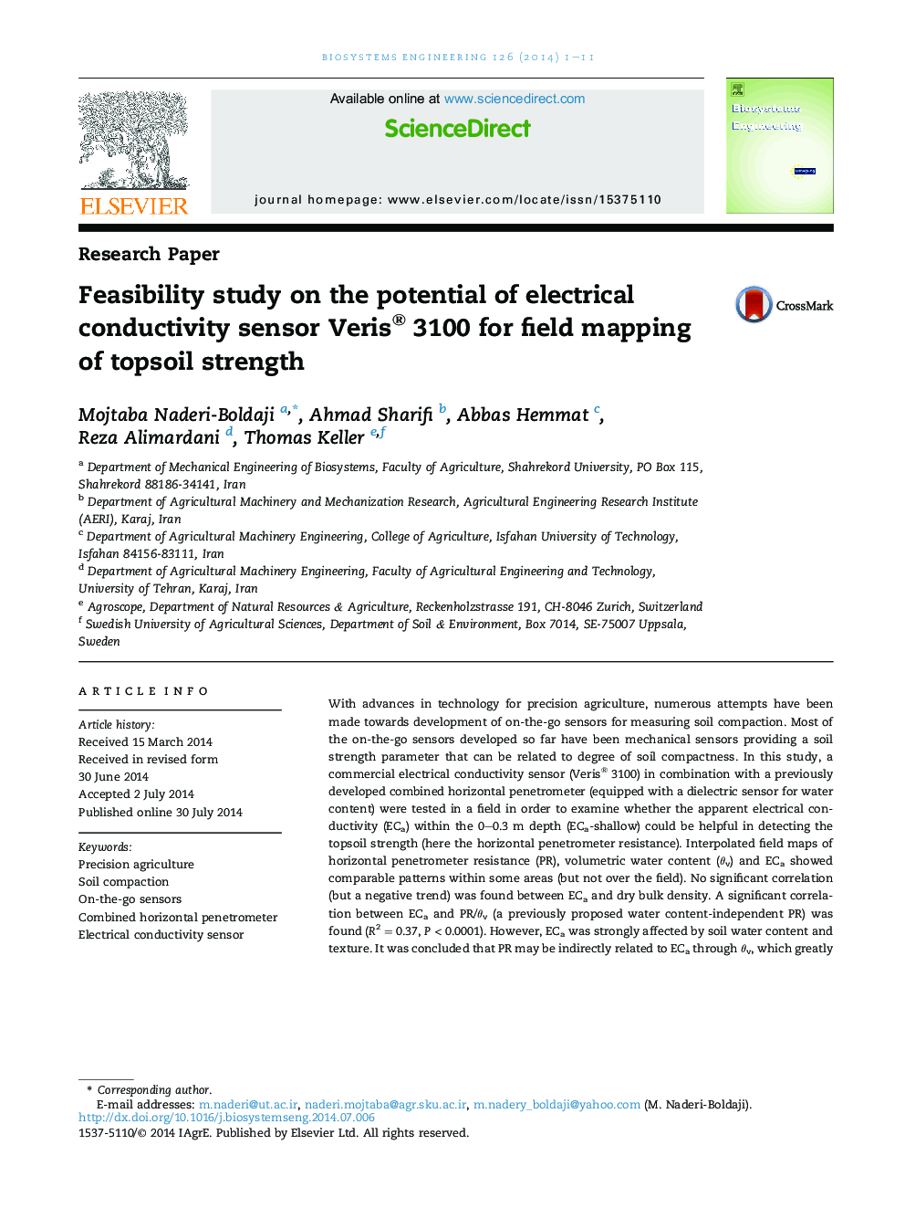 Feasibility study on the potential of electrical conductivity sensor Veris® 3100 for field mapping of topsoil strength