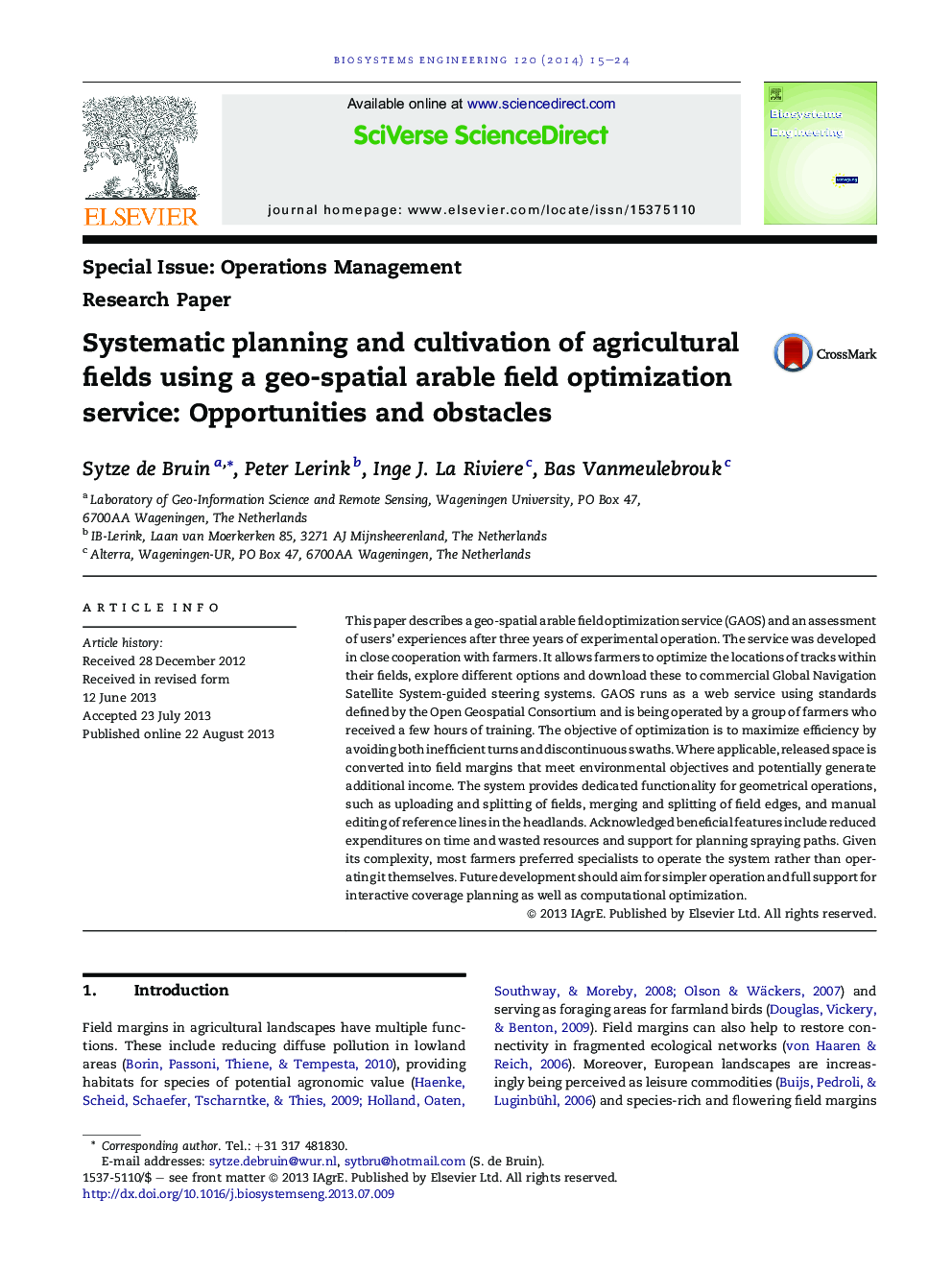 Systematic planning and cultivation of agricultural fields using a geo-spatial arable field optimization service: Opportunities and obstacles