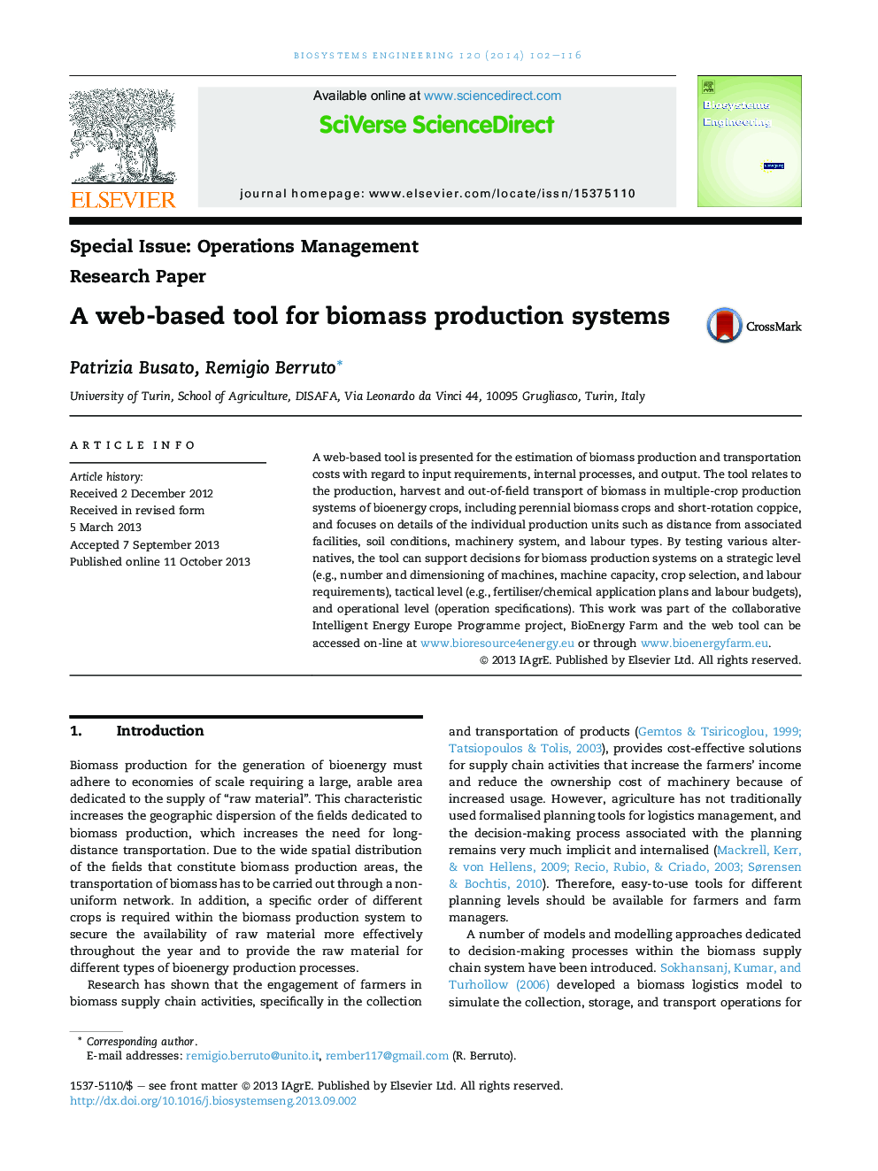 A web-based tool for biomass production systems