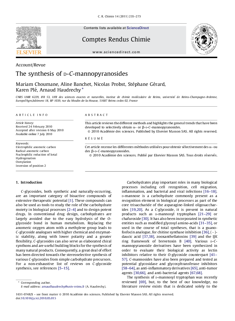 The synthesis of d-C-mannopyranosides