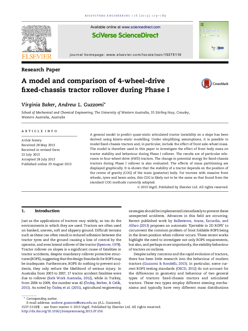 A model and comparison of 4-wheel-drive fixed-chassis tractor rollover during Phase I