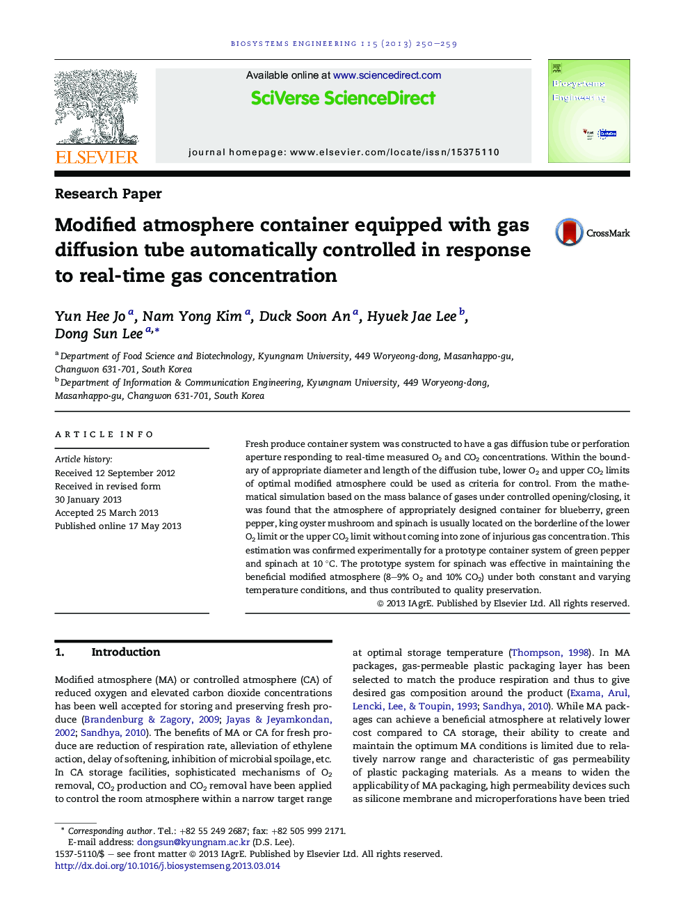 Modified atmosphere container equipped with gas diffusion tube automatically controlled in response to real-time gas concentration