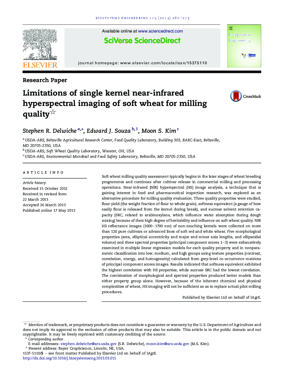 Limitations of single kernel near-infrared hyperspectral imaging of soft wheat for milling quality 