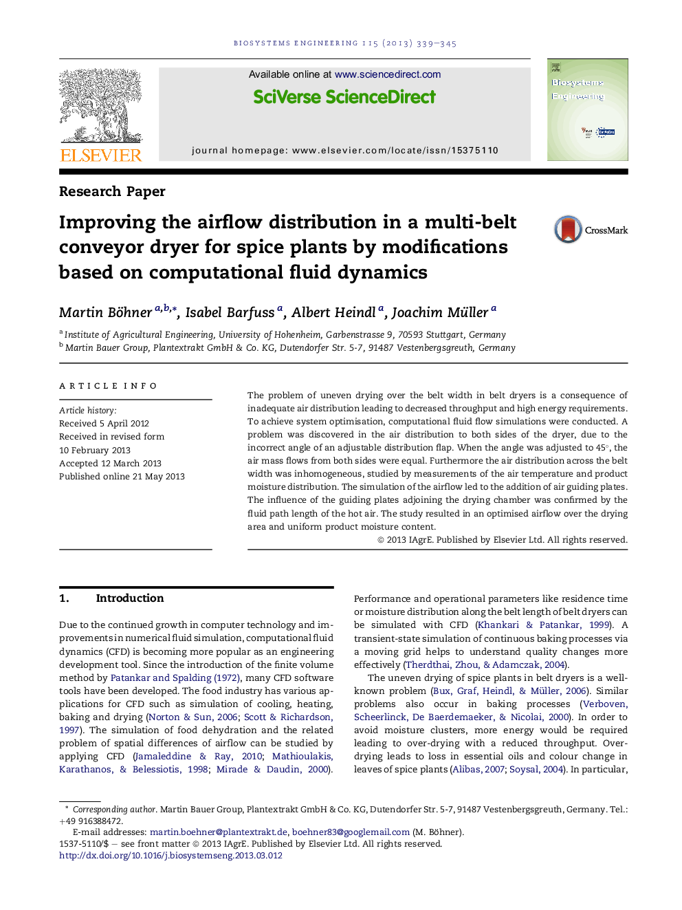 Improving the airflow distribution in a multi-belt conveyor dryer for spice plants by modifications based on computational fluid dynamics