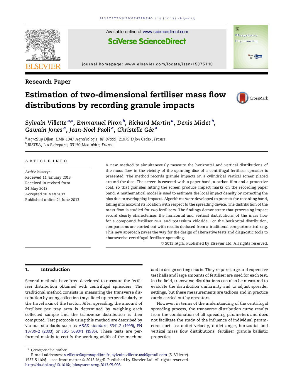 Estimation of two-dimensional fertiliser mass flow distributions by recording granule impacts