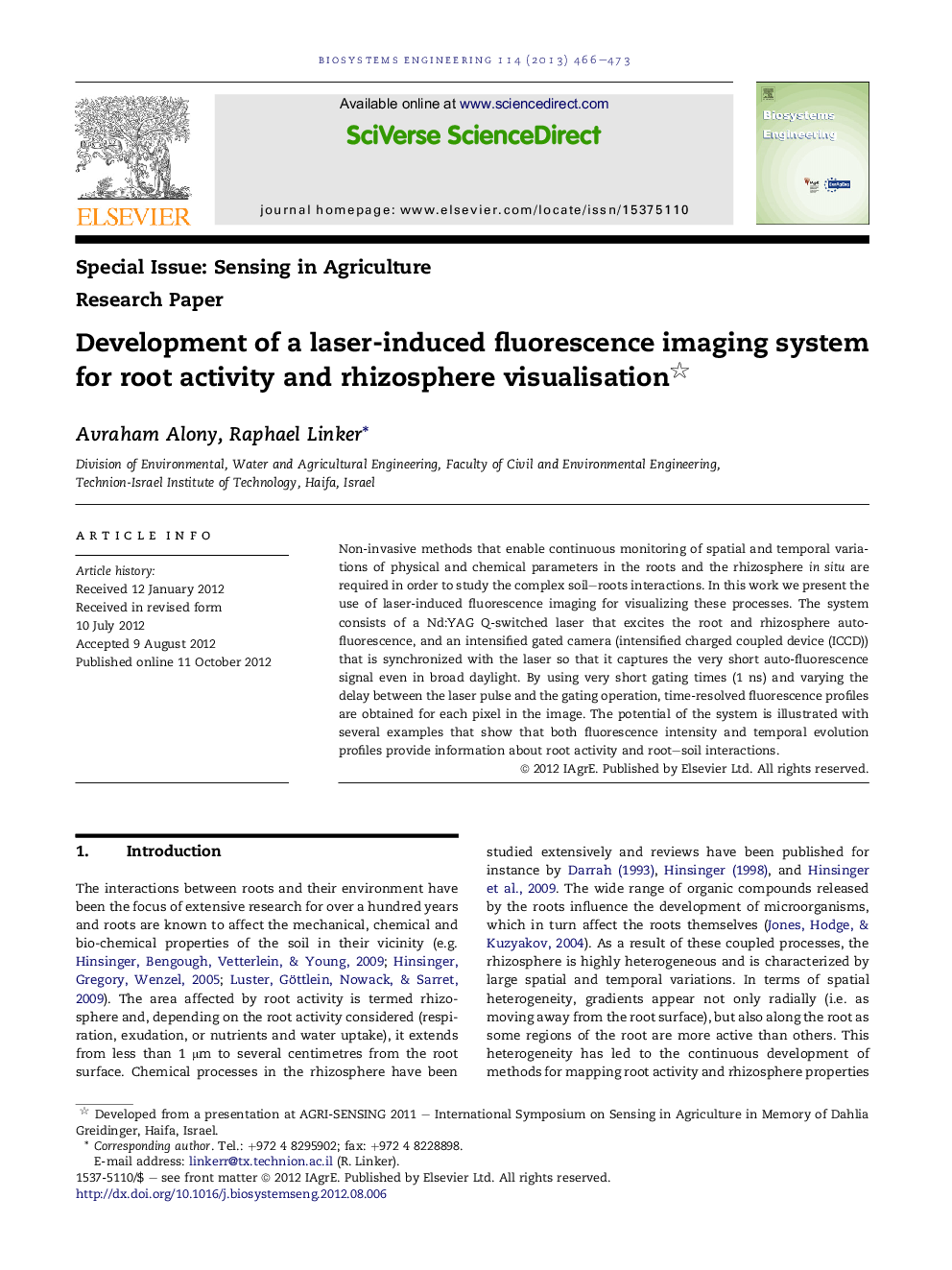 Development of a laser-induced fluorescence imaging system for root activity and rhizosphere visualisation 