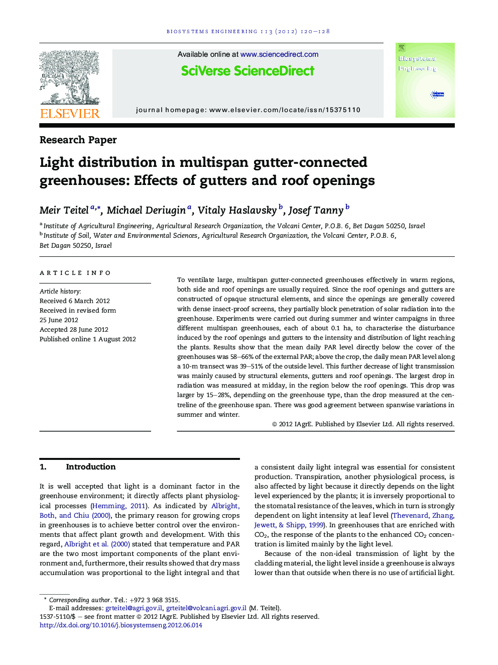 Light distribution in multispan gutter-connected greenhouses: Effects of gutters and roof openings