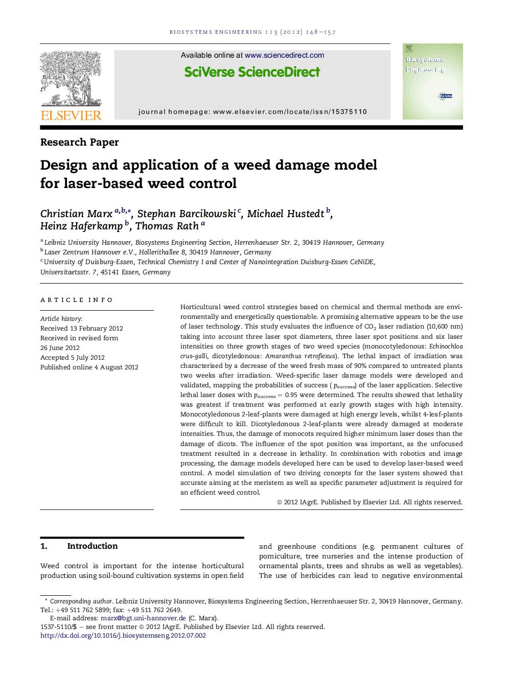 Design and application of a weed damage model for laser-based weed control